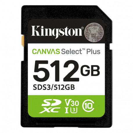 Kingston SDXC-mälukaart 512GB Canvas Select Plus Gen3 150MB/s C10 UHS-I U3 V30
