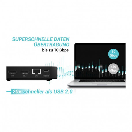"I-TEC USB-C Dual HDMI DS 2xHDMI 1xGLAN 2xUSB-A 3.2 2xUSB 2.0 1xUSB-C Gen2 1xUSB-C Gen1 k 1x100W USB