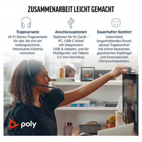 "HP Poly Headset Blackwire C3325 Stereo USB-C/A & 3.5 mm"