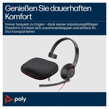 "HP Poly Blackwire 5210 Monaural USB-C Headset +3.5mm Plug +USB-C/A Adapter (207577-201)"
