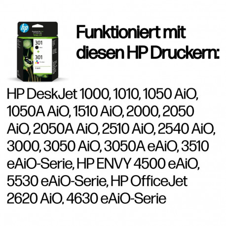 "HP Tinte 301 N9J72AE Combo 2er Pack Schwarz & Color (Cyan/Magenta/Gelb)"