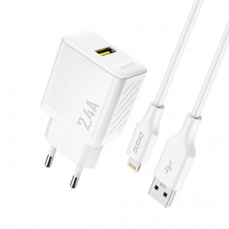 Dudao A23LEU 2.4A GaN EU USB-A Wall Charger with USB-A to Lightning Cable - White