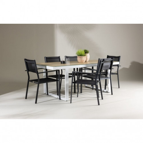 Aiamööbli komplekt MERLO laud ja 6 tooli, valge/must