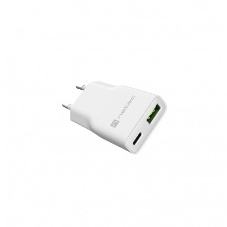 USB CHARGER NATEC RIBERA GAN SLIM 1X USB-A + 1X USB-C 20W WHITE