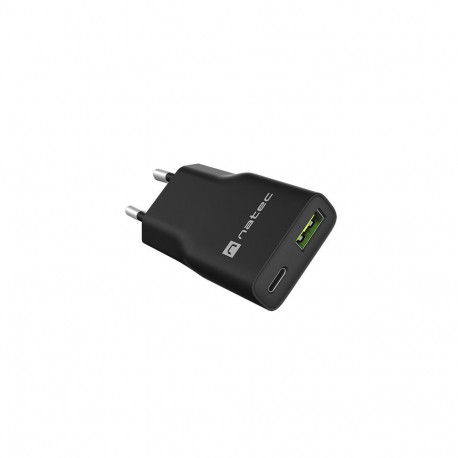 NATEC USB-laadija RIBERA GAN SLIM 1X USB-A + 1X USB-C 20W, must