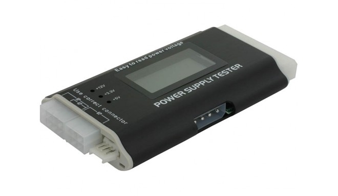 ATX, BTX ja ITX toiteplokkide tester (LCD ekraaniga), 1 x 24 pin, 1 x 8 pin, 1 x 6 pin, 2 x 4 pin, 1
