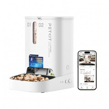 PETKIT YumShare Dual-hopper 2 automaatne söötja kaameraga 5 l ABS, 304 roostevaba teras valge