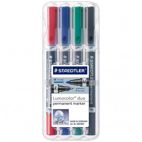 Permanentne marker STAEDTLER Lumocolor Duo 348 kahe otsaga 0,6/1,5mm 4 värvi komplekt