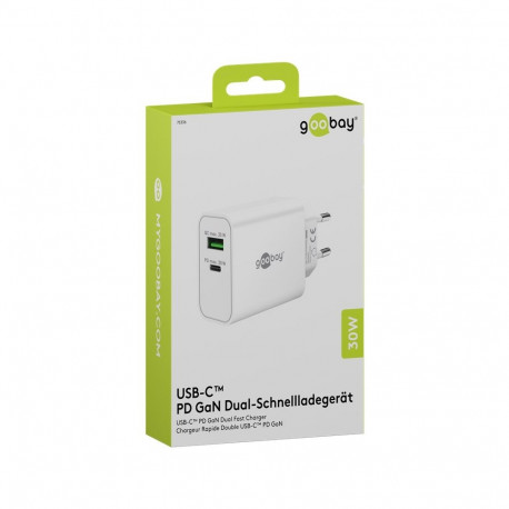 Goobay 30 W USB-C PD GaN Dual Fast Charger white white