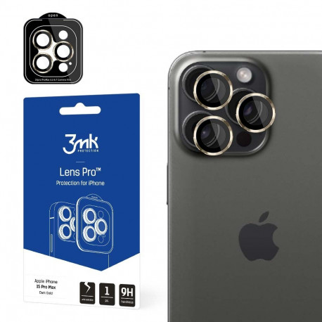 3mk Lens Protection Pro Camera Cover with Gold Frame for iPhone 15 Pro Max