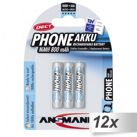 12x3 Ansmann maxE NiMH bat. Micro AAA 800 mAh DECT PHONE