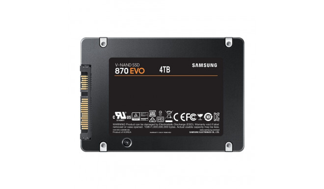 SSD|SAMSUNG|870 EVO|4TB|SATA|SATA 3.0|MLC|Write speed 530 MBytes/sec|Read speed 560 MBytes/sec|2,5"|