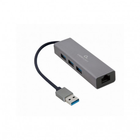Gembird võrguadapter A-AMU3-LAN-01 USB AM Gigabit 3-pordilise USB 3.0 jaoturiga, must
