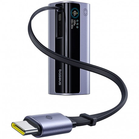 LiPo PowerBank 10000mAh 100W USB-A, USB-C with retractable USB-C cable, EnerGeek GR11, grey BASEUS