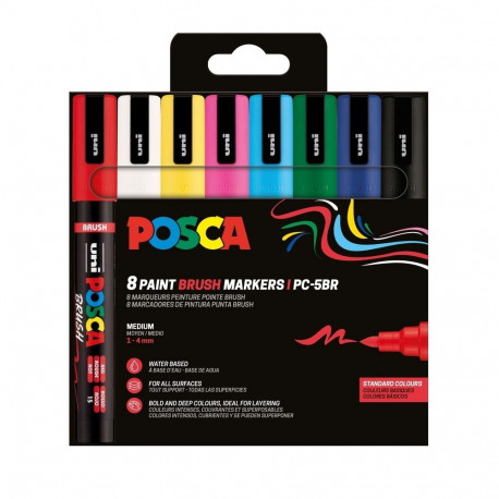 uni POSCA marker PC-5BR, pintselots, 8 tk, põhivärvid
