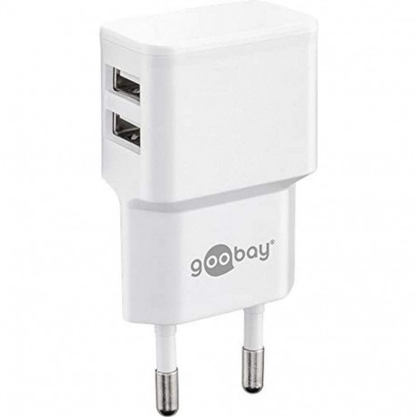 kahepordiline USB-laadija 2,4A, valge