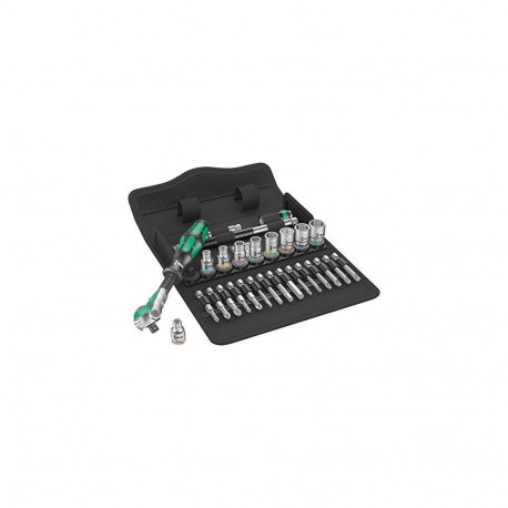 Zyklop padrunvõtmete komplekt 8100 SA 9 1/4" 28-osaline kiirpadrunvõtmega pöörleva peaga, must/rohel