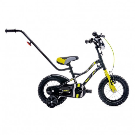 Rower 12 cali Tiger Bike z pchaczem - czarny & żółty & szary