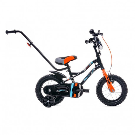 Rower 12 cali Tiger Bike z pchaczem - czarny & pomarańczow & turkusowy