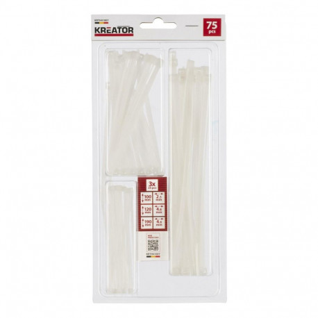 Cable ties white, Kreator, KRTH41007, 2.5x100mm (25), 4.8x120mm (25), 4.8x190mm (25), -40°C to 85°C,