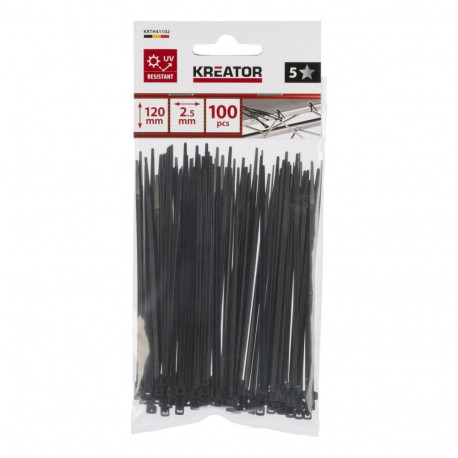 Cable ties black 2.5x120mm - 100 pcs, KREATOR, KRTH41102, -40°C to 85°C, 8 kg