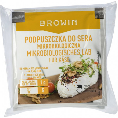 Browin microbial cheese rennet 411200, 5x1g, 2250 IMCU/ml, dried, microbiological, vegetarian