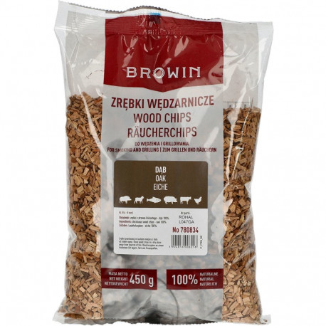 Browin Wood Chips 780834, 450g, Oak, KL 08, for Smoking and Grilling, Medium Fraction