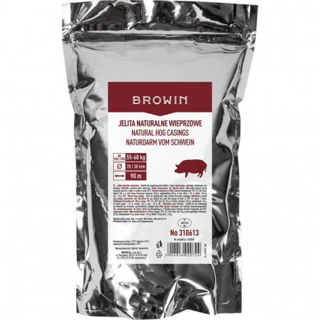 Natural pork casings ideal for cold meat products Ø28/30 mm 90 m in Zip Lock pack 310613 Browin
