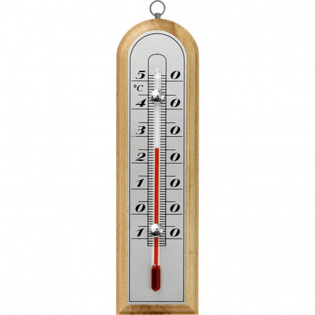 Bioterm 010701 Indoor thermometer, -10 to +50°C, 16cm, wooden, silver scale, hanging