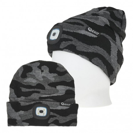 Winter knitted hat with USB rechargeable LED headlight 150 lm Camouflage G90411 GEKO