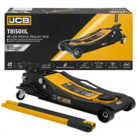 Low profile hydraulic trolley jack 4 t 96–595 mm fast lift swivel rear wheels T815011L JCB