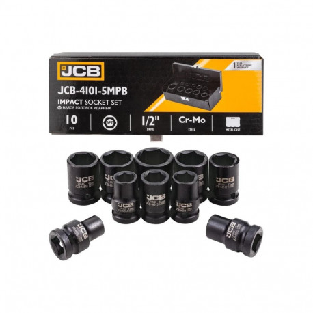 JCB Impact Socket Set JCB-4101-5MPB, 10 pcs, 1/2", 6-point, CrMo, case