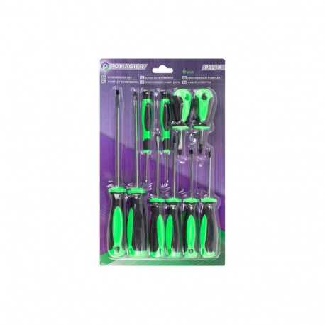 Pomocnik Screwdriver Set 10 pcs P-P021K, 0.564kg, SL5.6x40mm, SL4.5x100mm, SL3.8x75mm, SL5.6x150mm, 