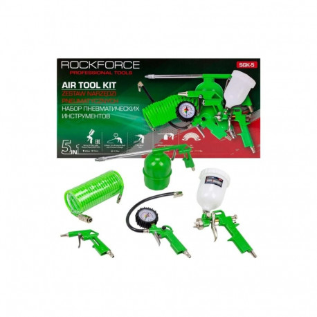 Pneumatic Tool Set Rockforce RF-SGK-5, 600 ml, 1.5 mm, 2.0-3.5 Bar, 5 pcs