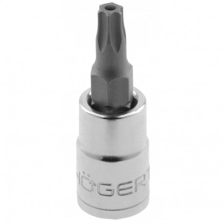 Hogert tamper torx bit socket HT1S673, T9H, 30mm, 1/4 inch, 58-60 HRC, S2 alloy steel, CrV alloy ste