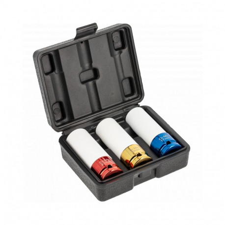 Hogert HT4R107 Löökmuciņate komplekt alumiiniumvelgedele, 3 tk, 1/2", 17/19/21mm, CrMo teras, DIN 31