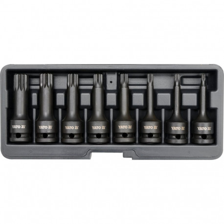 Yato löökotsakute padrunite komplekt YT-1069, 1/2" 12.7mm, 8 tk, M5-M18, Spline, CrMo SCM-440, 54 HR