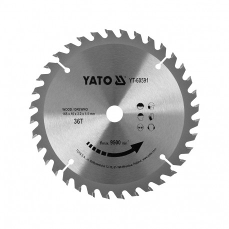 Yato TCT saag puidule YT-60591, 165mm, 16mm, 1.5mm, 2.2mm, 36T, 9500min⁻¹, volframikarbīd