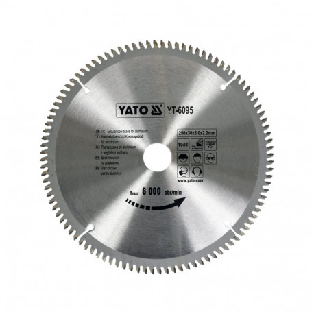 Yato YT-6095 Ketassaag alumiiniumile, 250mm, 30mm, 100T, 6000 p/min, volframkarbiid