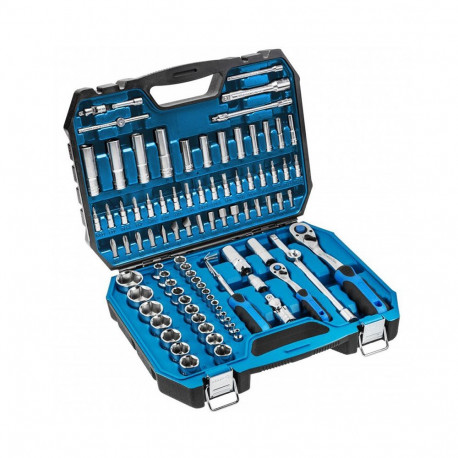 Hogert HT1R426 tööriistakomplekt 95 tk, 1/4" ja 1/2" pesad, otsikud, pöördvõtmed, kroom-vanaadiumter