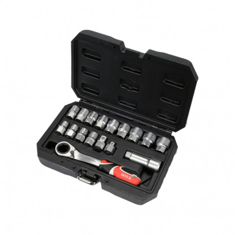 Yato socket set YT-38653, 17 pcs, 3/8" 1/2", 10-24 mm, CrV steel, 72 teeth, Spline