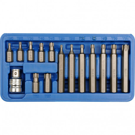 Vorel Screwdriver Bit Set 66580, 15 pcs, Torx, 30 mm, 75 mm, CRV 6150, holder 3/8" 9.5 mm, 1/2" 12.7