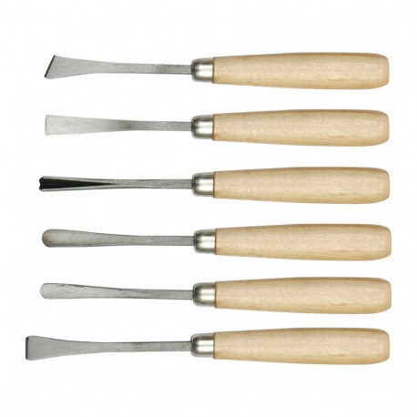 Toya Curving chisels set 25700 GRD, 6pcs, 160mm, steel blades, wooden handles
