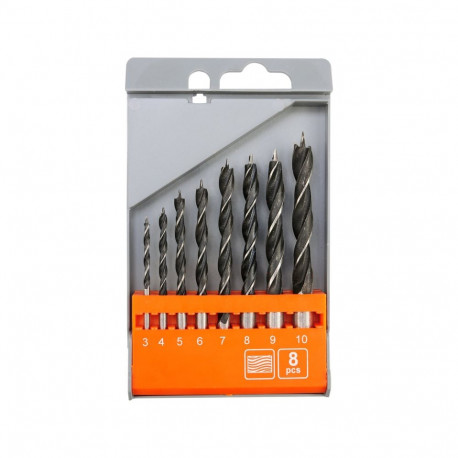 Sthor GRD 22381, wood drill bit set, 8pcs, 3-10mm, HCS, cylindrical shank