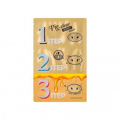 Holika Holika Pooride puhastuskomplekt Pig Nose Clear Blackhead 3-Step Kit (Honey Gold)