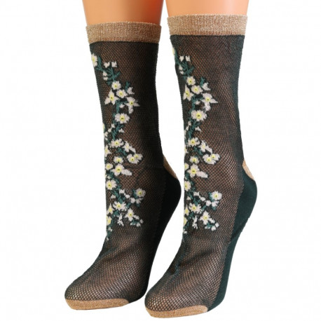 SOKISAHTEL DAISY tumerohelised lillelised õhukesed sokid 444