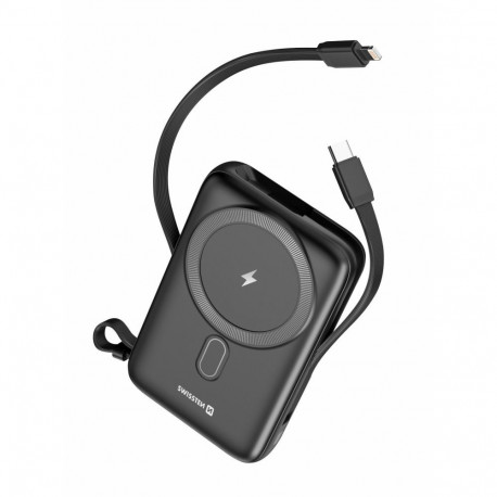 Swissten Power Bank 10000 mAh 20W with Built-In Cables USB-C And Lightning (MagSafe compatible)