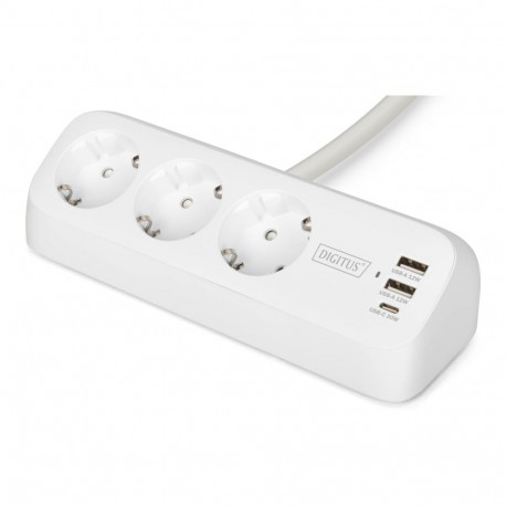 Digitus 3-pesaline kontori pikendusjuhe 2x USB-A ja 1x USB-C ühendustega | DA-70626