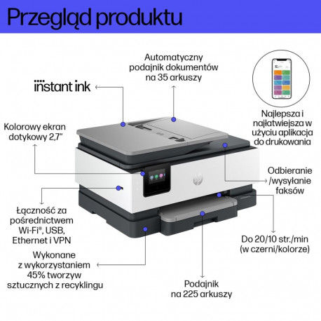 HP OfficeJet Pro 8132e juhtmevaba värviline kõik-ühes printer, Instant Ink; kahepoolne printimine