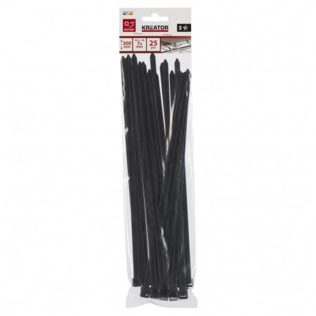Cable ties black 7.6x300mm - 25 pcs, Kreator, KRTH41106, 55 kg, -40°C to 85°C